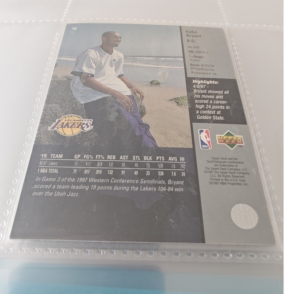 Basketball Card Kobe‎ Bryant 1997 Upper Deck 8-G Silver Foil Lakers 58 - Picture 5 of 5